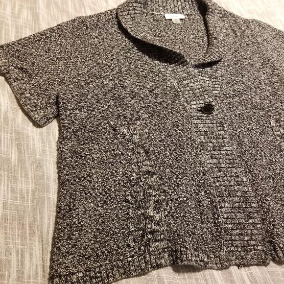CJ Banks Sweater Womens Plus Size 3X Black White Cardigan Fall Short Sleeve - Picture 11 of 11